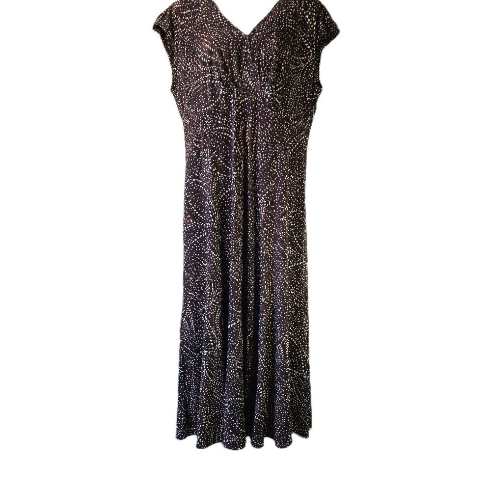Jones New York Brown w/ black, cream, tan Polka Dots  Cap Sleeve Dress Size 12